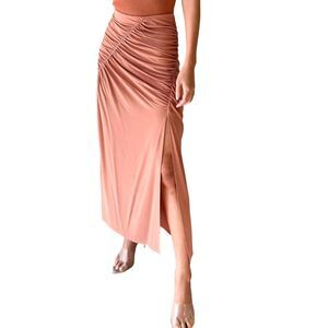 A.L.C. Dawson Ruched Jersey Midi Maxi Skirt Side Slit Rust Terracotta Pink M